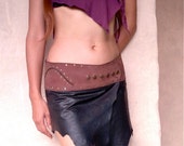 Leather Mini Skirt with Belt and Secret Pocket - Black x Tan Brown - Tribal, Pixie, Festival, Burning Man, OOAK