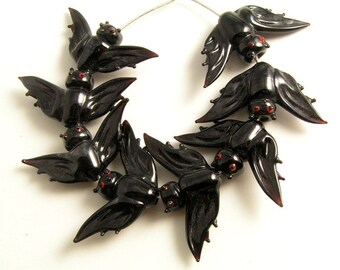 Handmade Lampwork Glass Beads -- Halloween Bats (8)