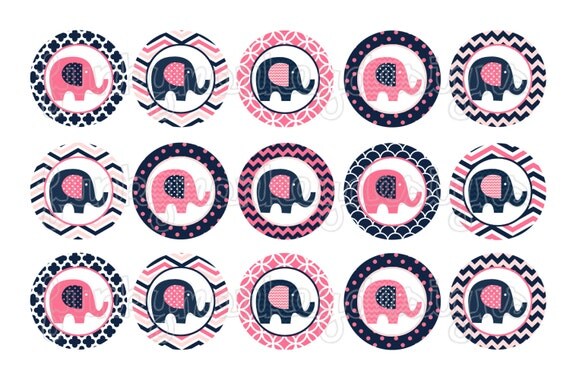 INSTANT DOWNLOAD ~"Pink & Blue Chevron Cute Elephants~ 4x6 Digital 1" Inch Bottle Cap Image/Digital Collage sheet Il_570xn