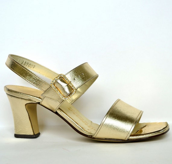 Vintage Gold Heels 6 Vtg Gold Dress Sandals 6 Evening Rhinestones ...
