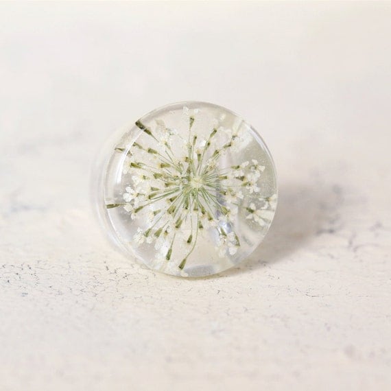 Real Queen Anne Lace Ring - Real White Flower - Pressed Flower Jewelry - Resin Ring