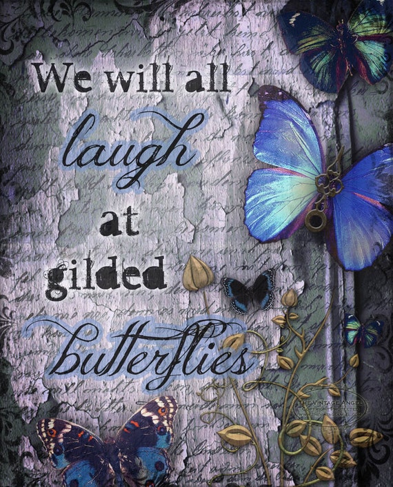 Items similar to GILDED BUTTERFLIES inspirational Shakespeare encouraging art print, vintage
