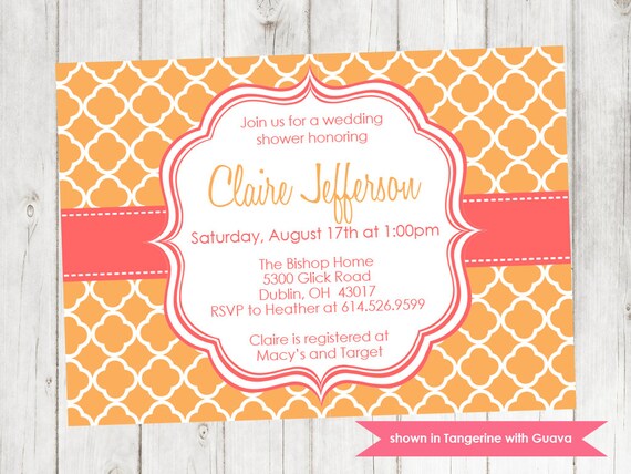 Wedding Shower Invitation - Printable Shower Themed Quatrefoil Invite - Colors and Text Customizable Il_570xn