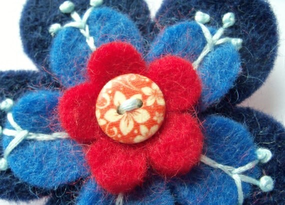Wool Felt Flower Brooch   Embroidered  Felt by moodycowdesigns