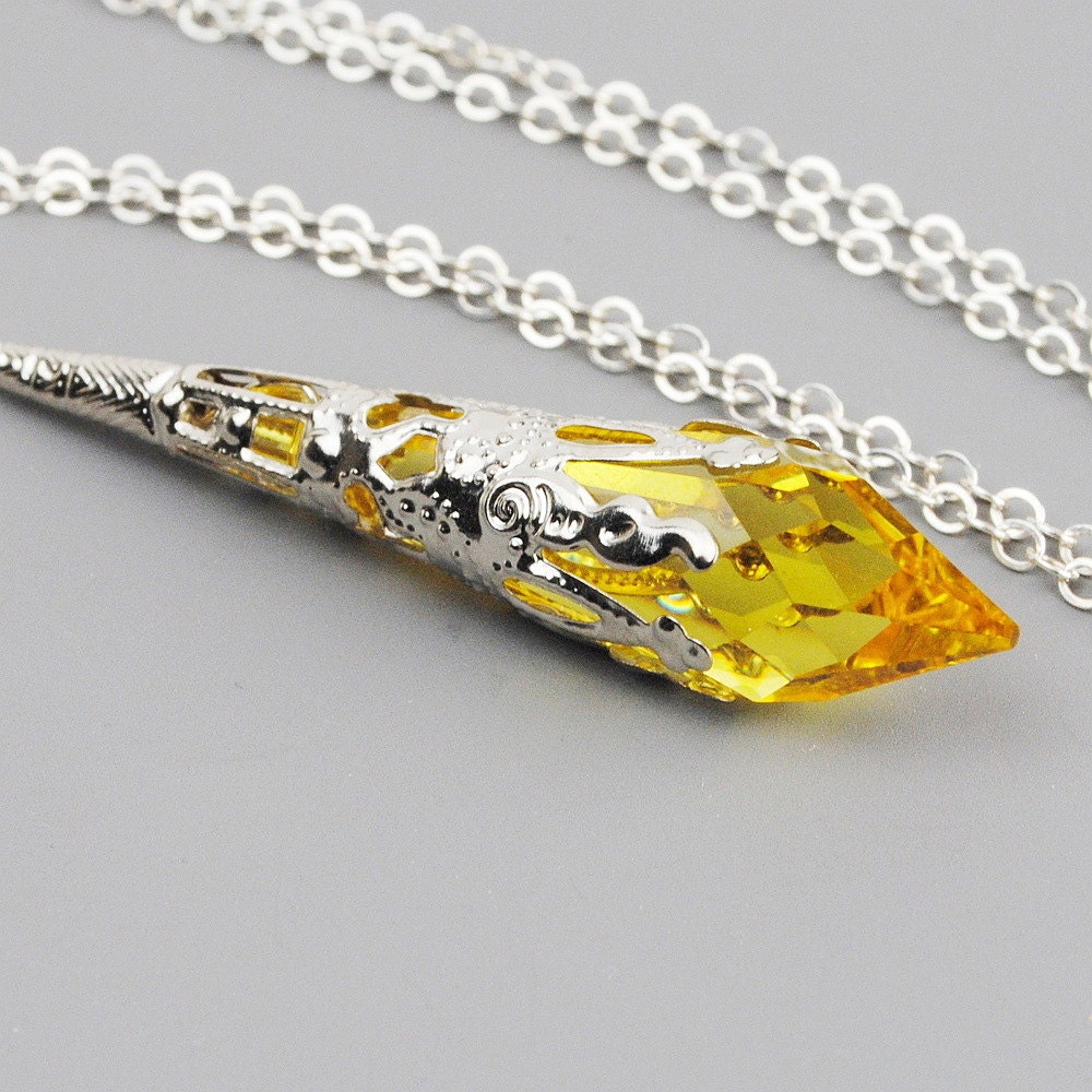 Yellow Necklace Swarovski Crystal Necklace Silver
