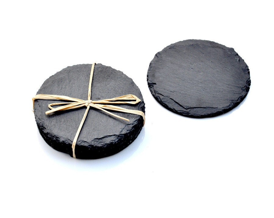 4 Slate Grey Coasters Set of Four Stone Chalkboard Round