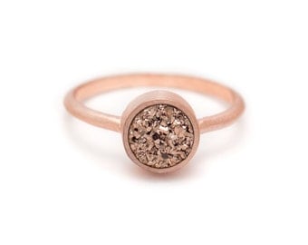 Rose Gold Druzy Quartz in Rose Gold Ring - 18k Rose Gold Vermeil - Bezel - Sizes 4.5, 5, 5.5, 6, 6.5, 7, 7.5, 8, 8.5, 9, 9.5 and 10