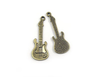 10 pieces -Antique Brass Guitar Bas s Music Instrument Charms Pendants ...