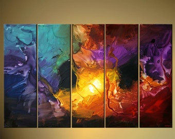 Modern Abstract Painting Colorful Acrylic Art on Canvas by Osnat - MADE-TO-ORDER - 60"x36"