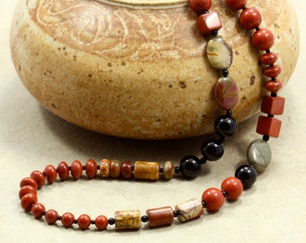 Jasper and Black Onyx Necklace, Red Creek Jasper, Red Jasper, Jasper Necklace, Red Necklace, Strand Necklace