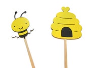 Set of 12 Bees and Beehive Cupcake Toppers - Bee Mine, Happy Beeday, Gender Reveal, Bee Parties, Mother to Bee Il_170x135