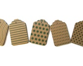 SALE-Set of 60 Assorted Kraft and Green Gift Tags - Dots, Stars, Flowers- Merchandise Tags, Green and Kraft Il_170x135