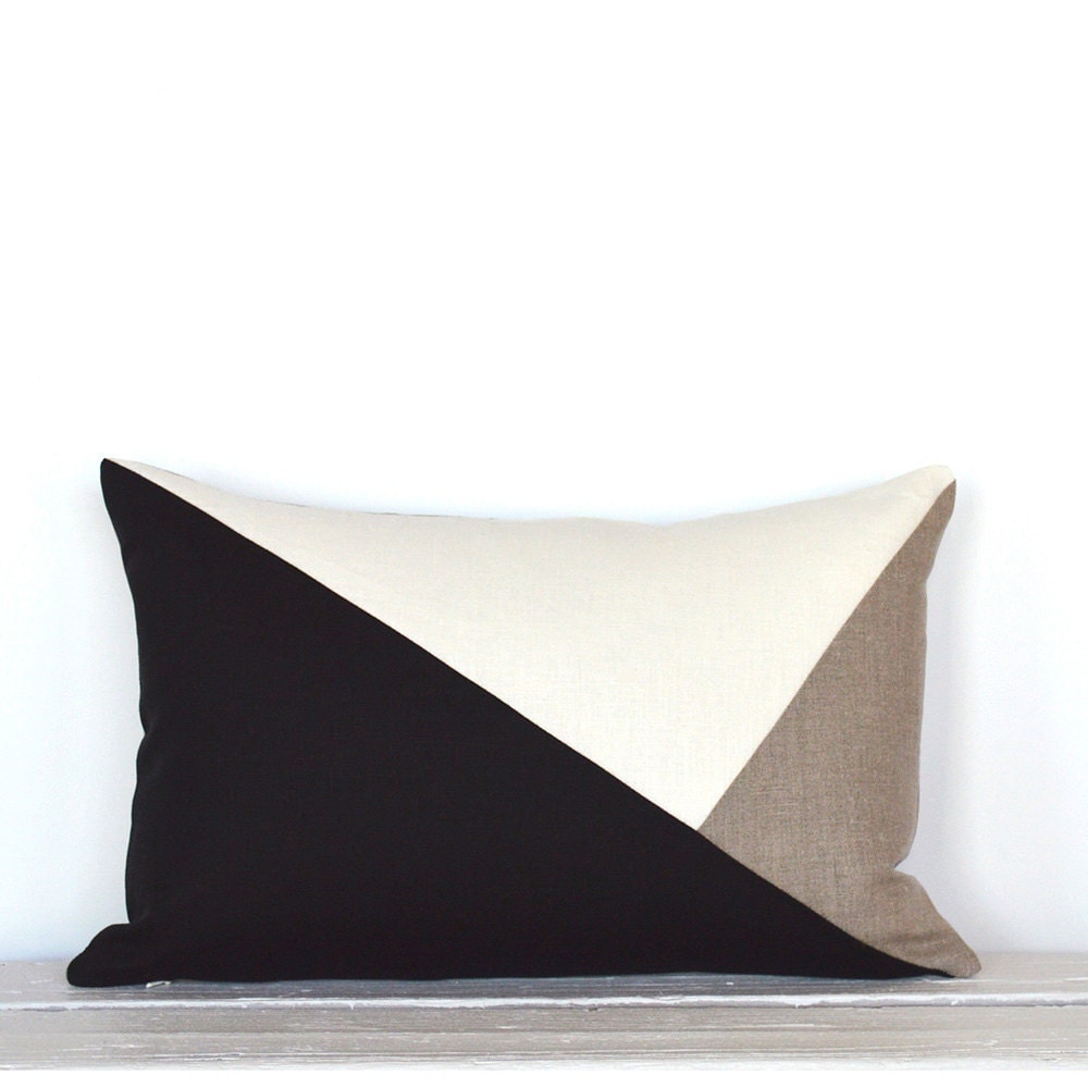 Side Envelope Modern Colorblock Pillow Cover Black / Natural