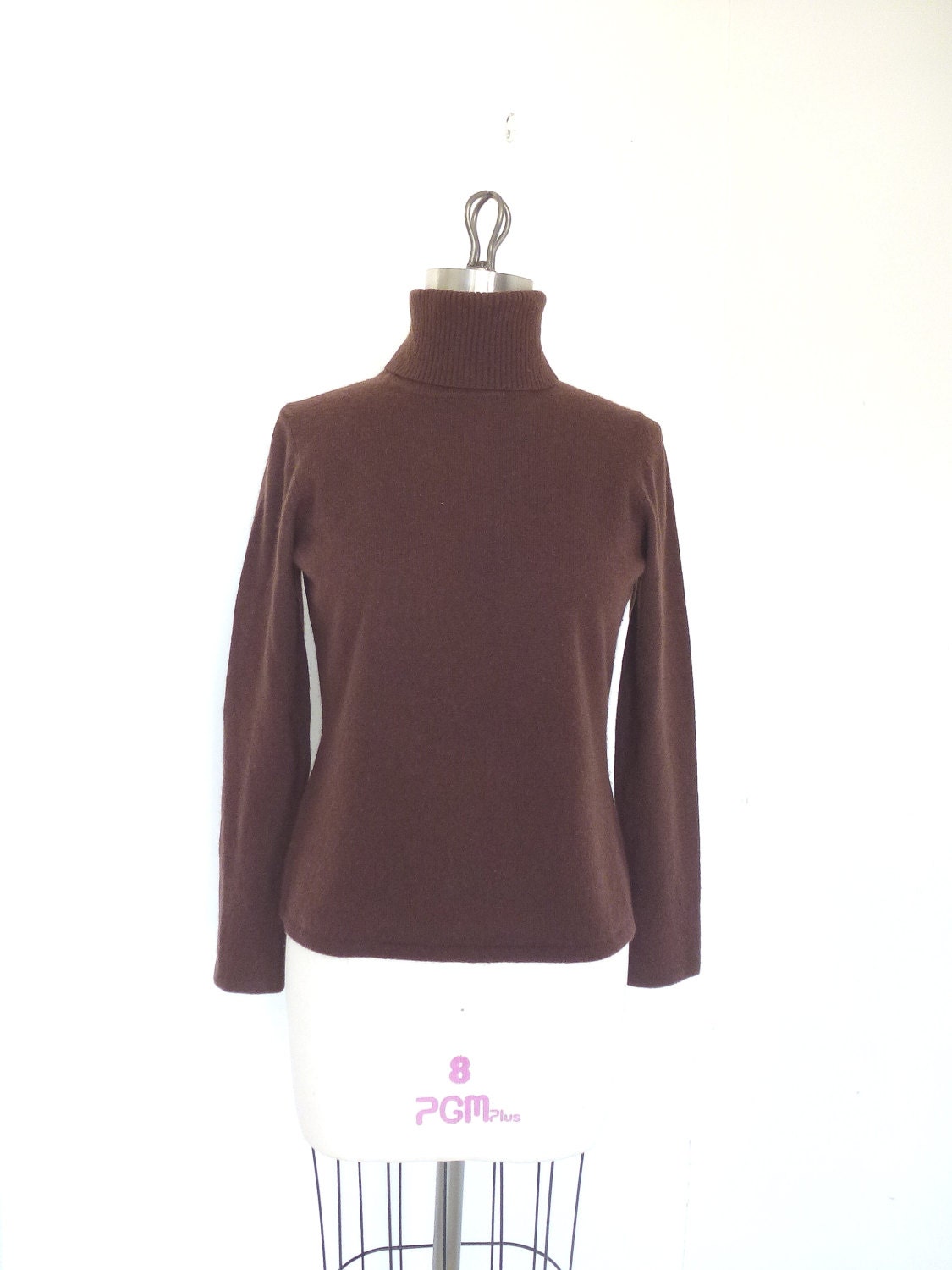 SALE Brown Cashmere Turtleneck Long Sleeve Sweater Vintage