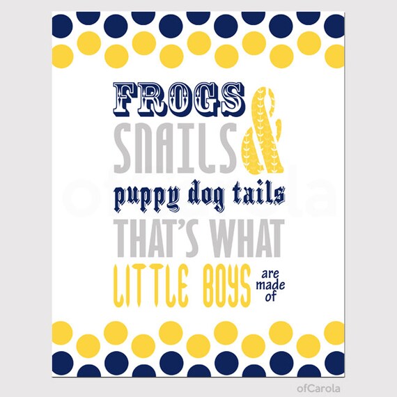 Items similar to Frogs Snails Puppy Dog Tails Boys Wall Art Quote Print