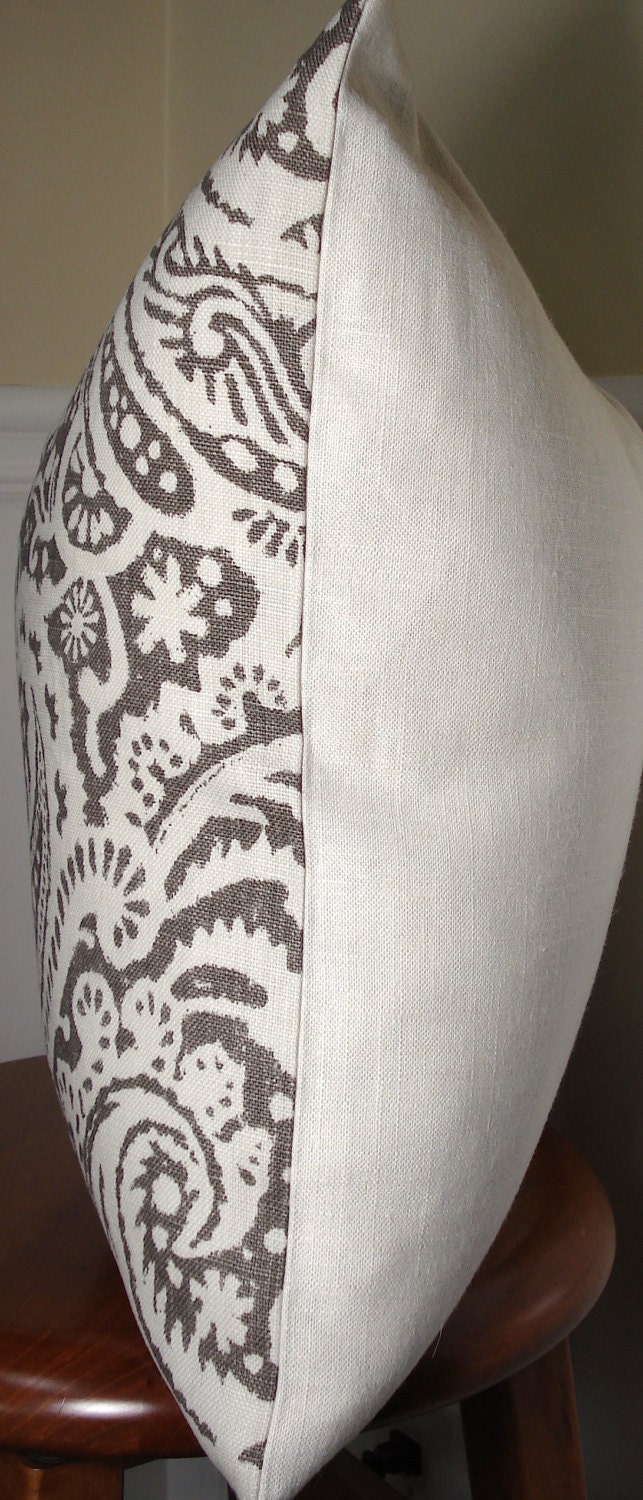 Paisley pillow cover. Brown and cream paisley linen by drkdesigns