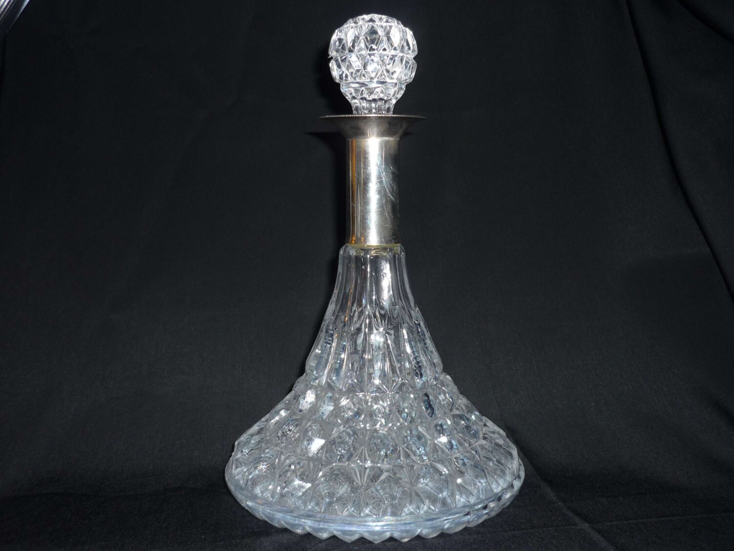 Vintage Lead Crystal Wine Decanter Silver Plate Neck William