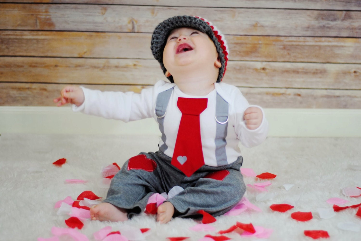 Valentines Day Baby Boys Tie and Suspenders GET THE SET Grey