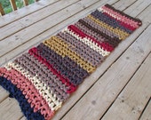 Pioneer Crochet Rag Rug, Rectangle Long Narrow, Table Runner, Cotton Washable Handmade, Bathmat, Kitchen, Porch, Prim Country, Rustic Warm