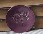 Purple Dragonfly Plate  Ceramic Ring Dish Eco Friendly Pottery Plate