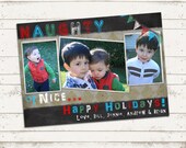 Custom Photo Christmas Card - 5x7 printable download - Christmas, Naughty, Nice, 3 photo card, holiday, chalkboard, vintage inspired Il_170x135