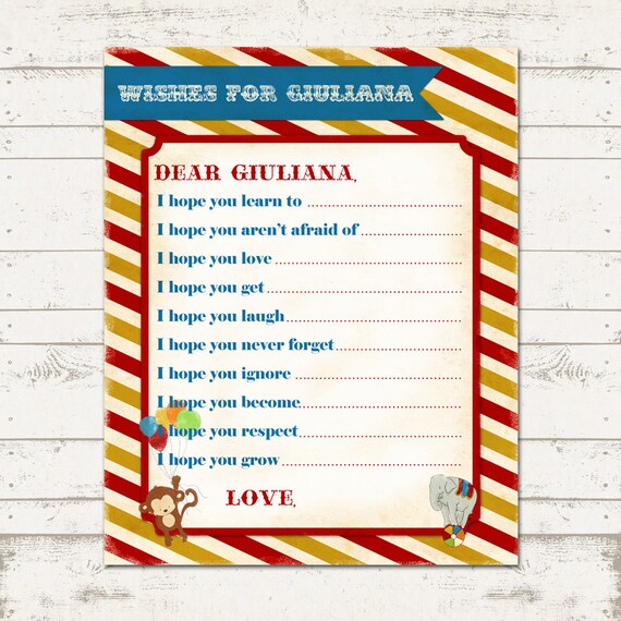 Circus Birthday Wish Card - Vintage Inspired / Retro Carnival - Custom, Digital, Printable designs Il_570xn