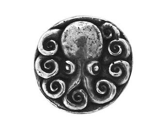 Green Girl Octopus 5/8 inch ( 15 mm ) Pewter Metal Button Antique Silver Color