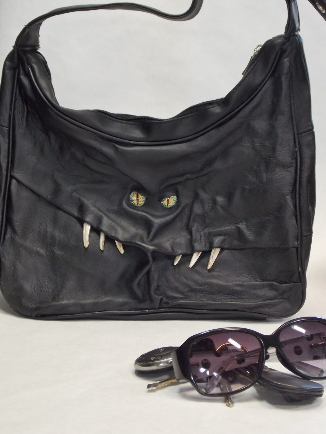 Black Leather Purse With Face Dragon Eye Goth Handbag
