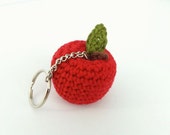 Mini Apple Key Ring or Bag Charm / Crochet Apple Ornament / Apple Key Ring or Bag Charm / Miniature Fruit / Miniature Apple - LittleConkers