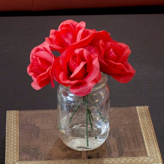 Silk Roses Mason Jar Flower Arrangement with Artificial Faux