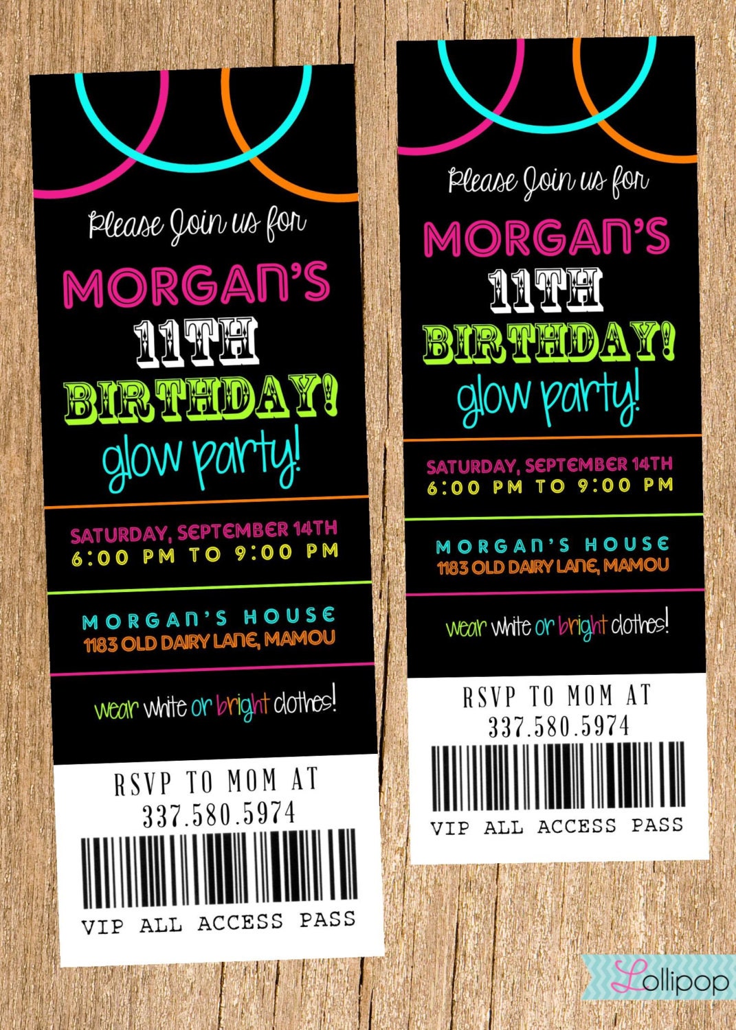 Neon Glow Party Invitation DIY Printable Ticket by LollipopInk