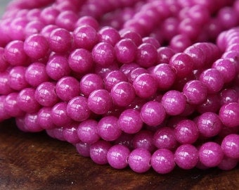 Mountain Jade Beads, Magenta, 4mm Round - 15 Inch Strand - eMJR-M08-4