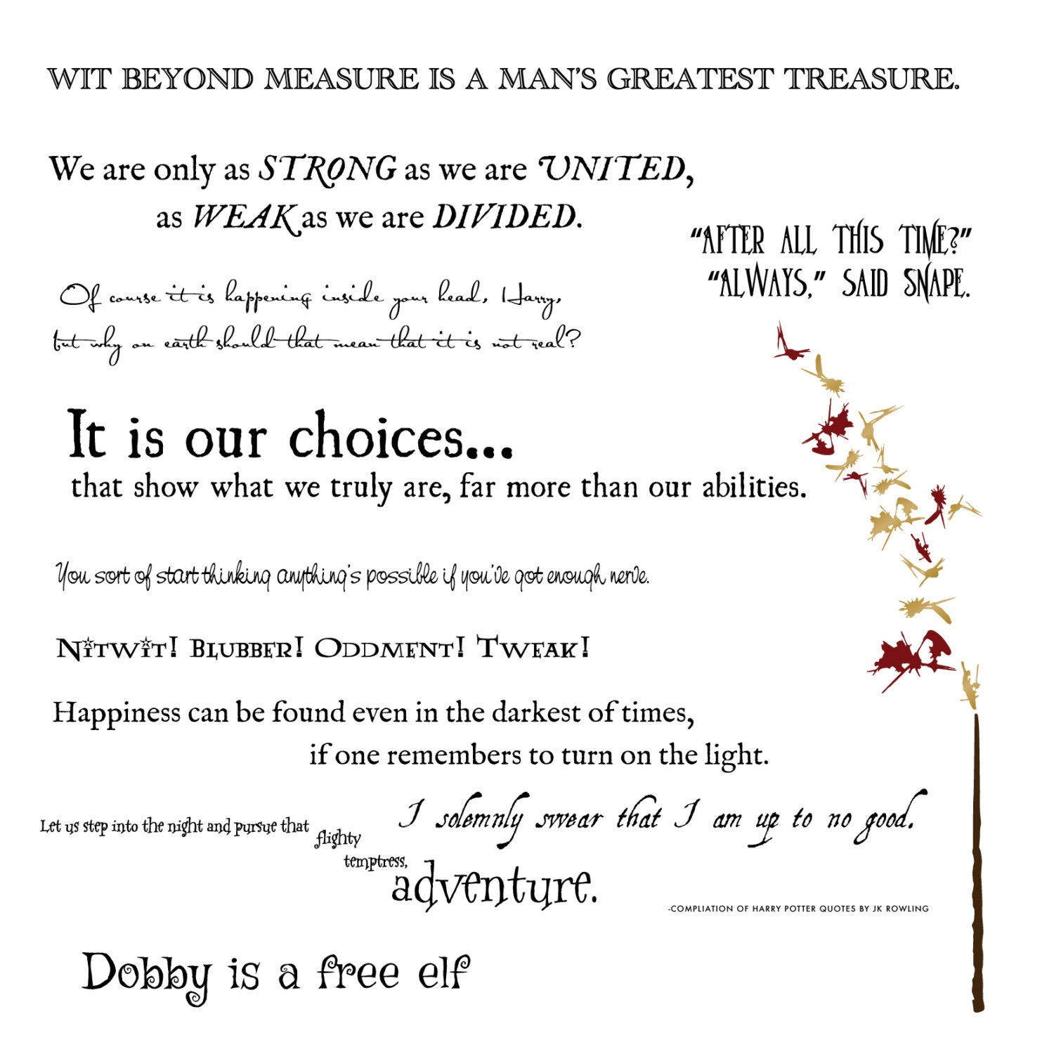 Harry Potter Quote Collection with Wand and Sparks Wall