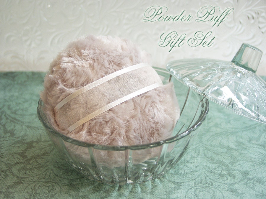 Dusting Powder Body Powder Puff GIFT SET glass powder dish