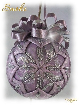 Smoke- Lavendar and Silver Glitter Unique Handmade Keepsake Quilted Christmas Ornament