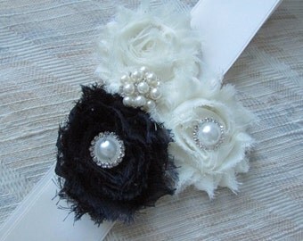 SALE Wedding Belt, Bridal/ Wedding Belt, Bridal Belt, Sash Belt /3 flowers , ( 1Navy & 2 Ivory)