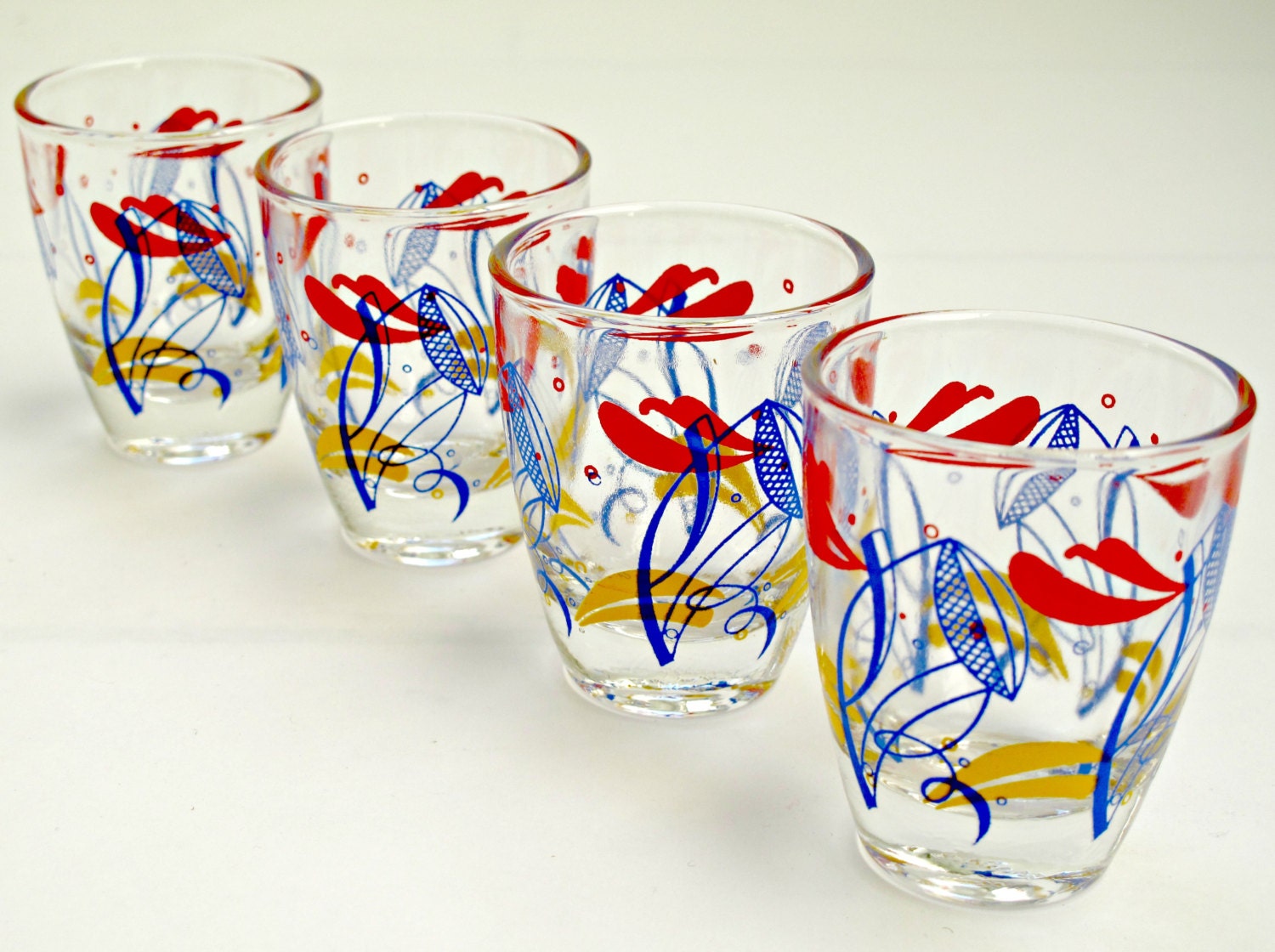 vintage coloured shot glasses