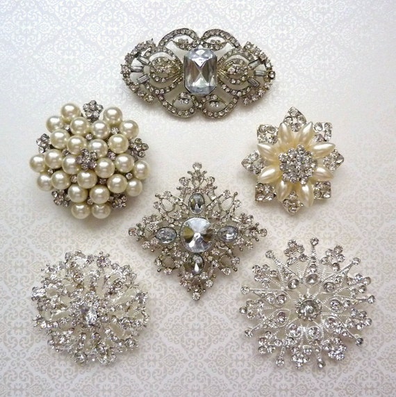 Items similar to 6 pc Large Flat Back Embellishments in Clear Crystal ...