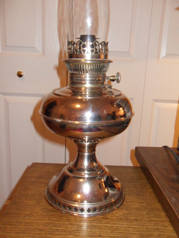 Rayo Antique Nickel Plated Kerosene Oil Lamp No Dents or