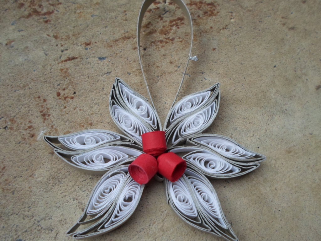 White silver red Christmas tree ornament Paper flower ornament