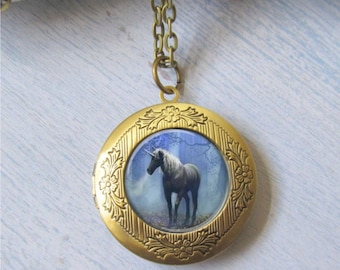 Photo Locket, Unicorn Locket, Antique Bronze Locket, Art Locket, Unicorn Necklace