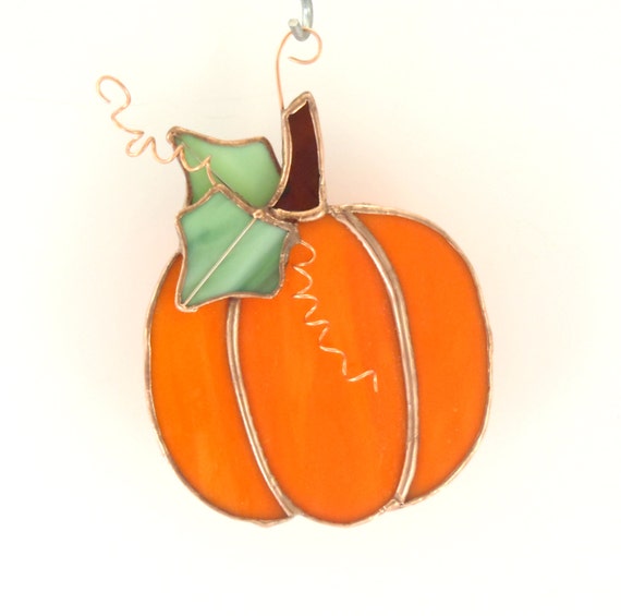 Items similar to Orange Pumpkin Stained Glass Suncatcher, Pumpkin