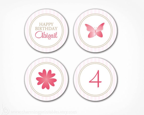 Flower, Butterfly Cupcake Toppers - PRINTABLE DIY Birthday Party Circles - Garden Party Toppers - Garden Party Collection Il_570xn