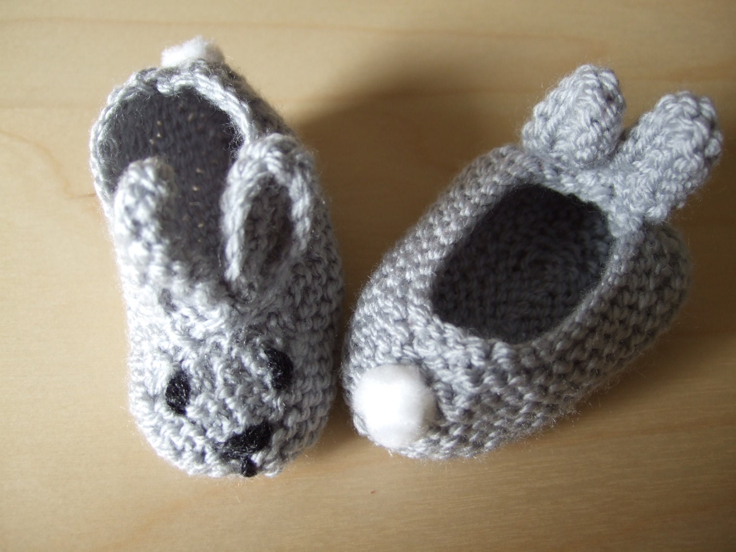 Hand Knitted baby bunny rabbit bootee slipper shoe in gray