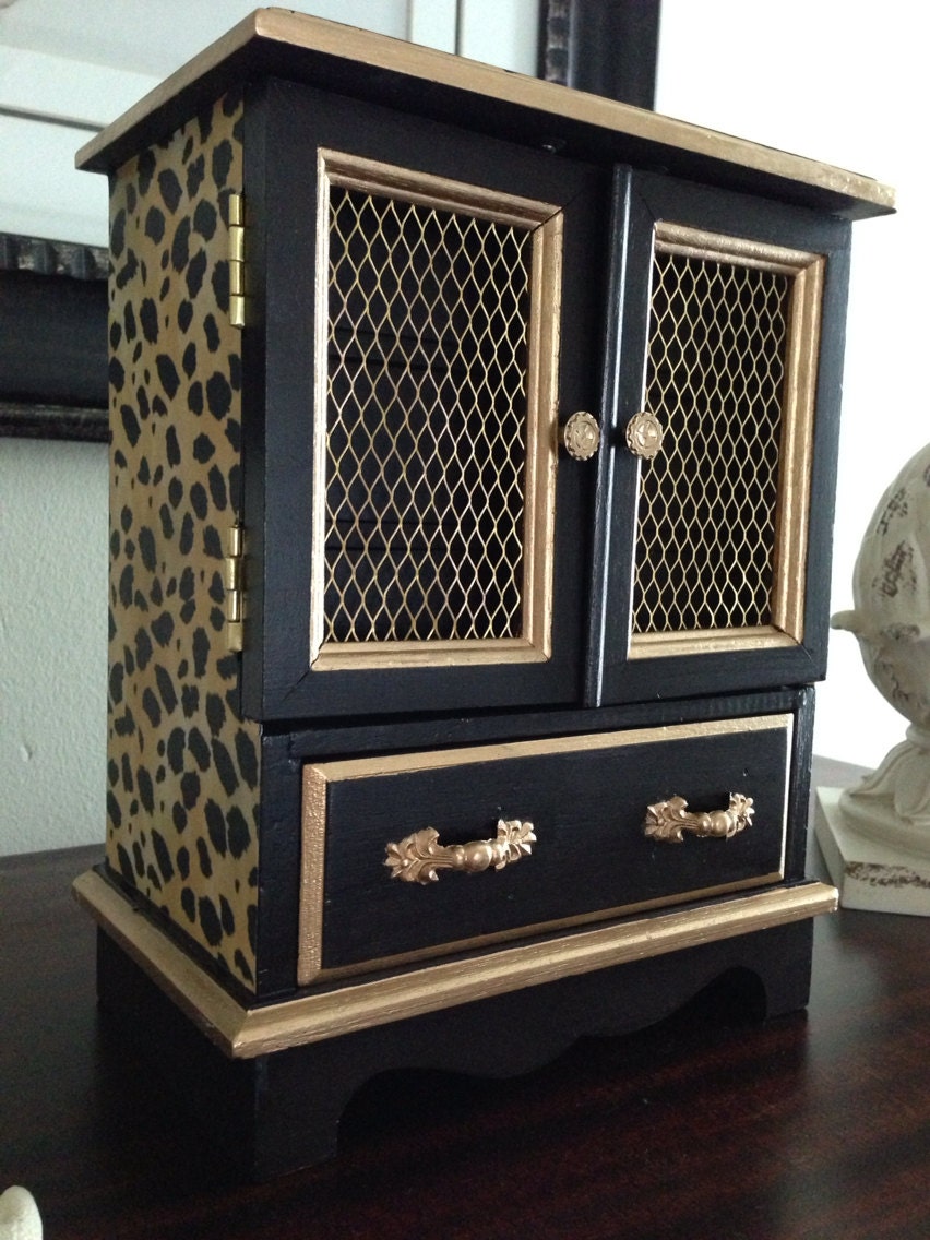 Antique Wood Jewelry Box Hand Painted and Decoupaged In