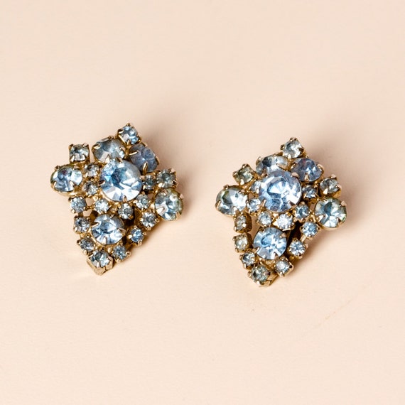 Vintage Blue Rhinestone Clip On Earrings by TwiceBakedVintage