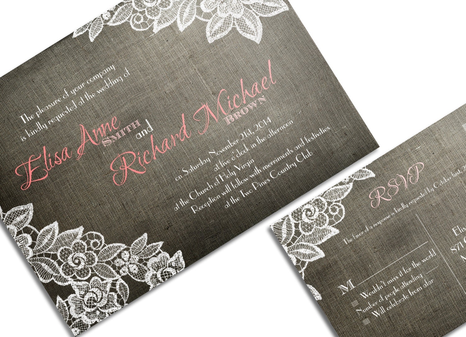 Elegant Lace wedding invitation Detailed Lace OnePaperHeart