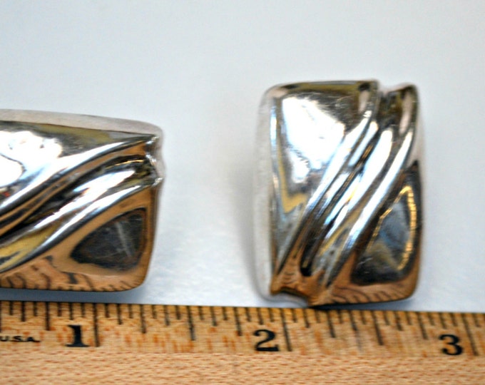 Sterling Large rectangle earrings - Silver Hallow - Modernistic modern - South Western - Pierced Earring