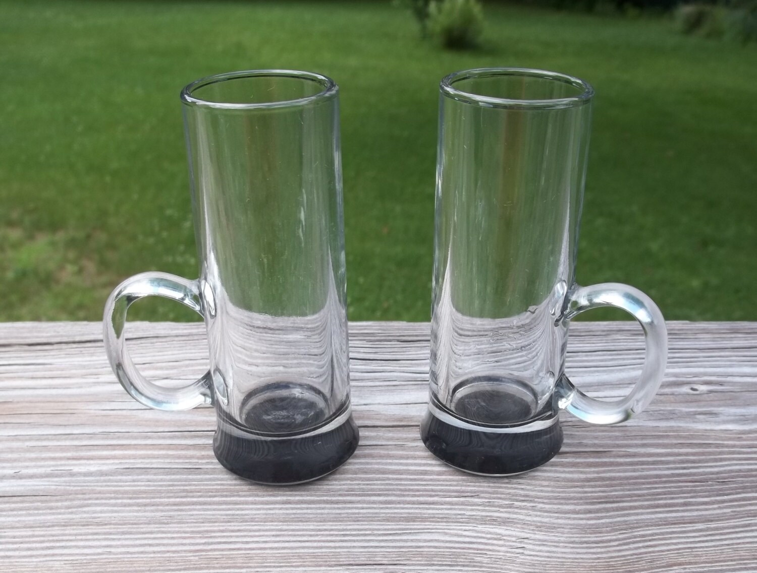 French handled shot or cordial liquor glasses pair black