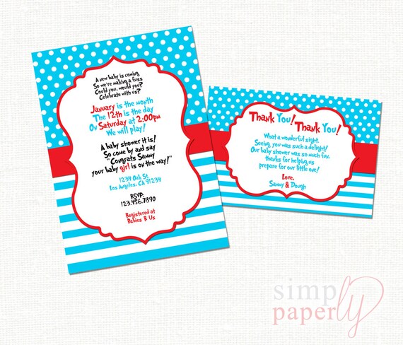 Custom Dr. Seuss printable digital baby shower invitation